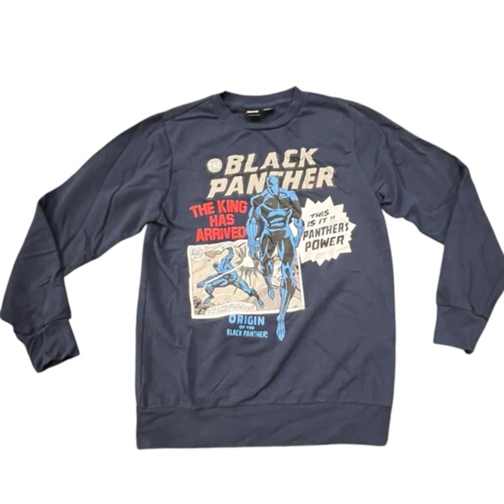 Marvel Black Panther Graphic Comic Logo Crewneck Sweatshirt Navy Youth Large